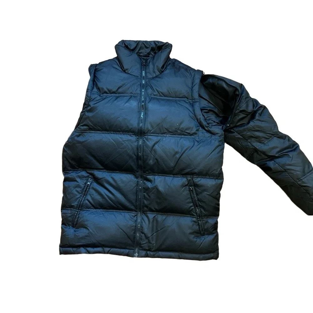 Athletech Puffer Coat Vest‎ Mens Small Black Convertible Down Filled Gorpcore
